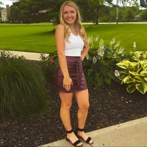Maroon leather mini skirt